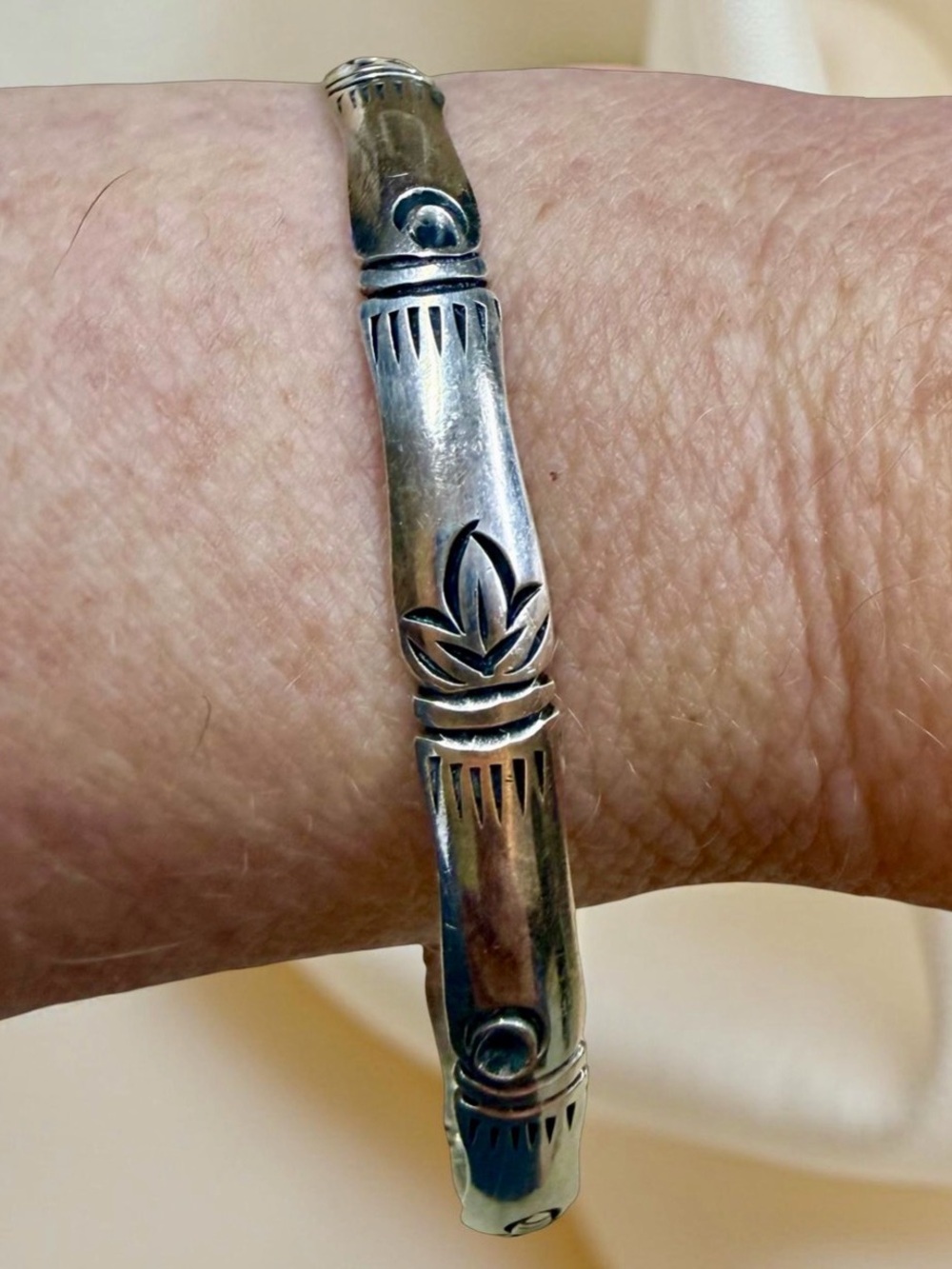 Vintage 925 Sterling Silver Southwestern Stamped Cuff Bracelet 8” 15.1g